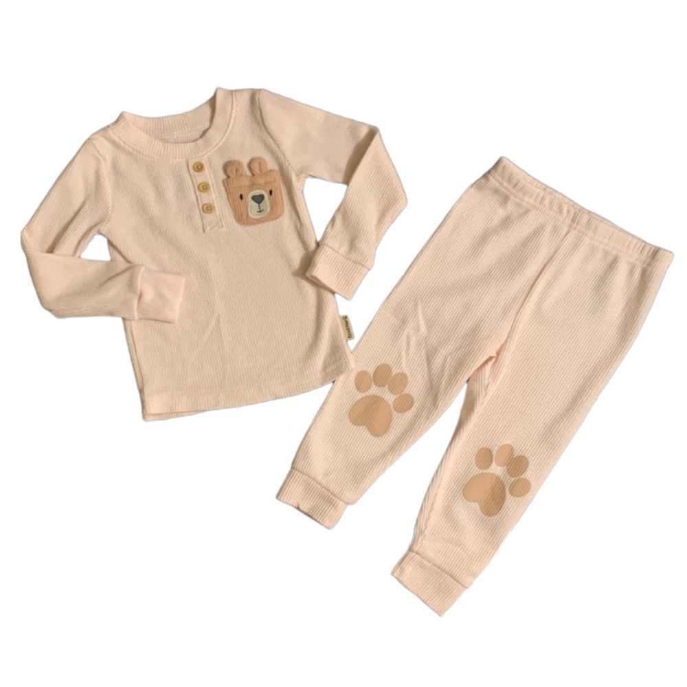 BearPaw Baby Bear waffle pajama set